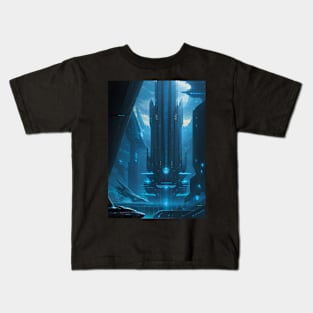 View of a Cyber City Spaceport Kids T-Shirt